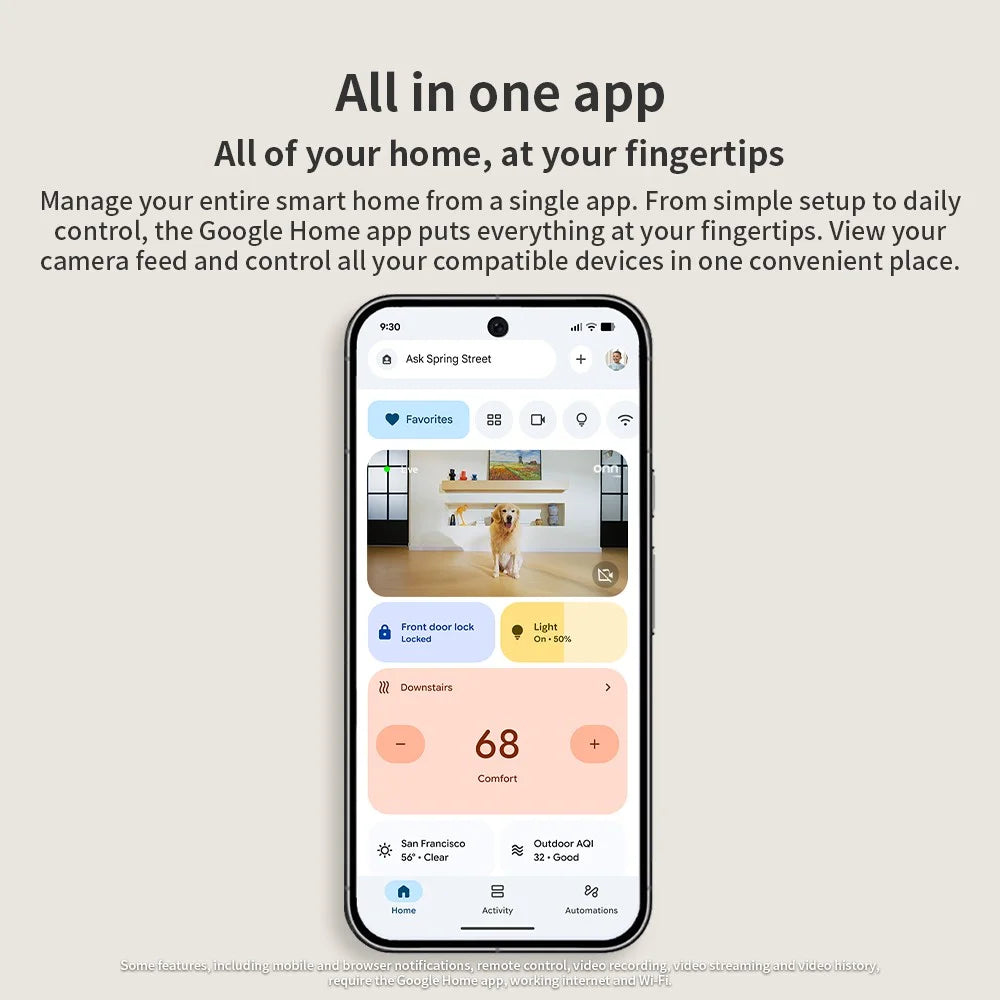 Indoor Camera Wired, 1080P HDR Video, with Google Home and Gemini – Search Video History, Event Descriptions